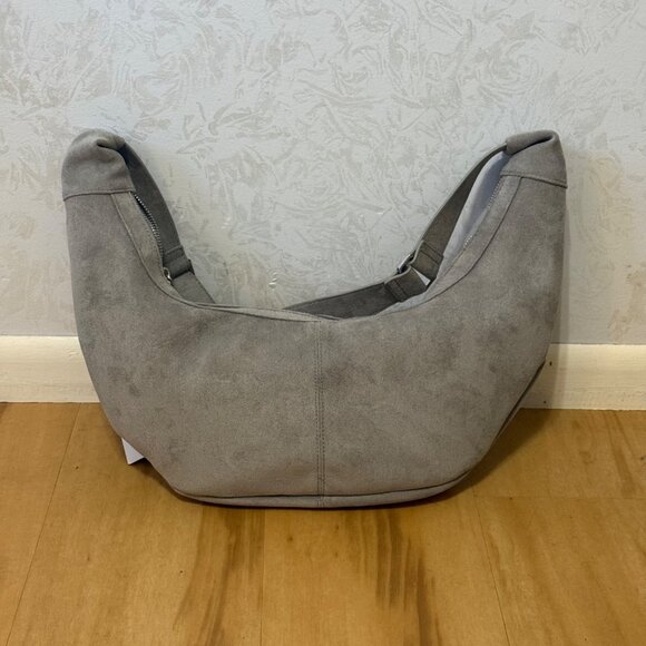 Grey Suede Crossbody Shoulder Bag With Adjustable Strap By Ah-Dorned New York - Picture 11 of 12